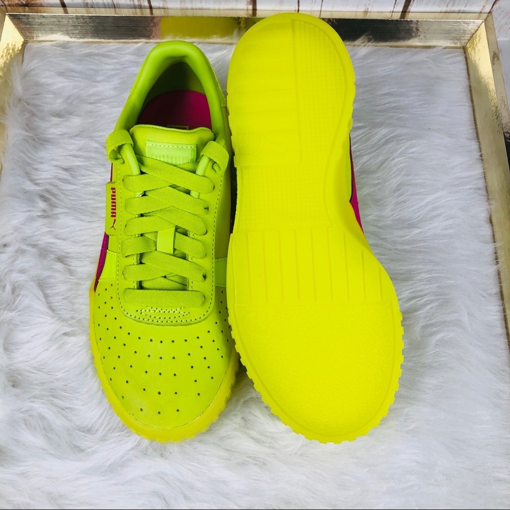 New Rare Puma Cali 90s Neon Lime Fuchsia Sneakers - Picture 7 of 8
